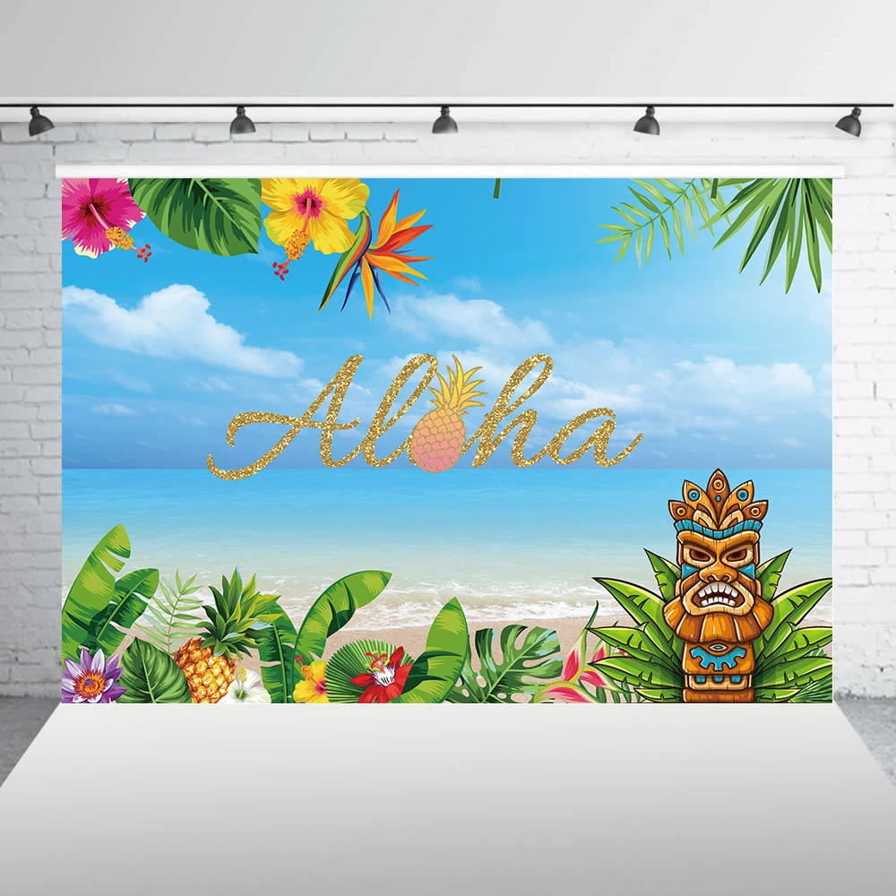 Aloha Luau вечерние летние тропические Гавайские пляжные тики маска цветок фотографии фон торт украшение стола W