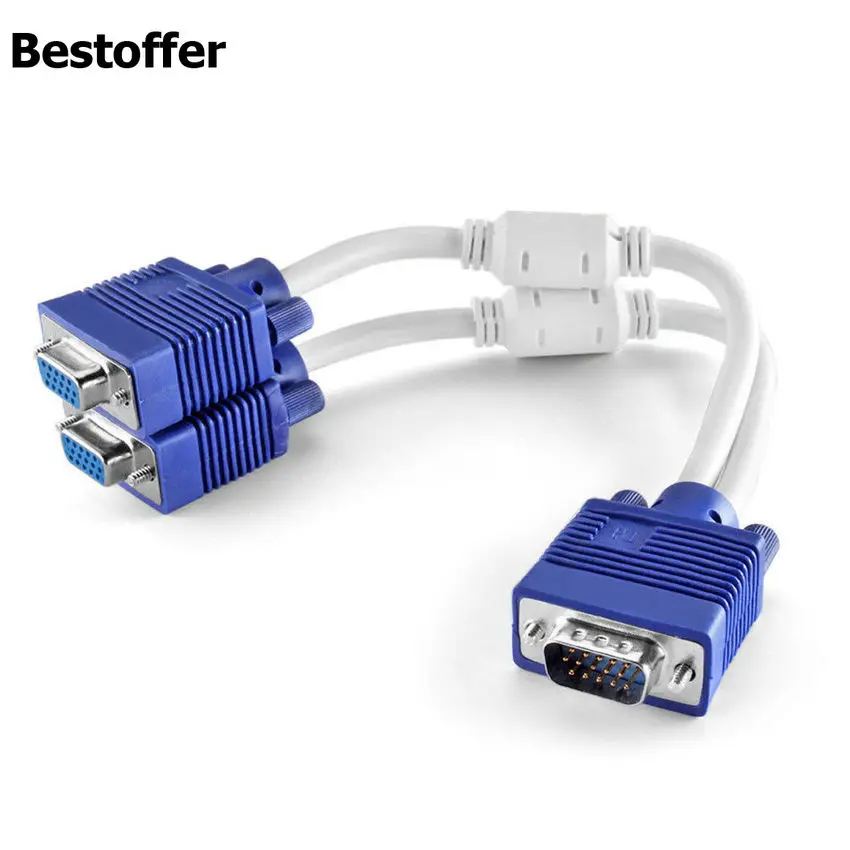 

15 Pin SVGA VGA Male to 2 Dual Female Y Splitter Adapter Monitor Cable