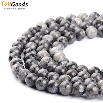 

TopGoods Natrual Stone Beads Black Labradorite Larvikite Stone Round Beads 4 6 8 10 12mm Pick Size For Bracelet Making