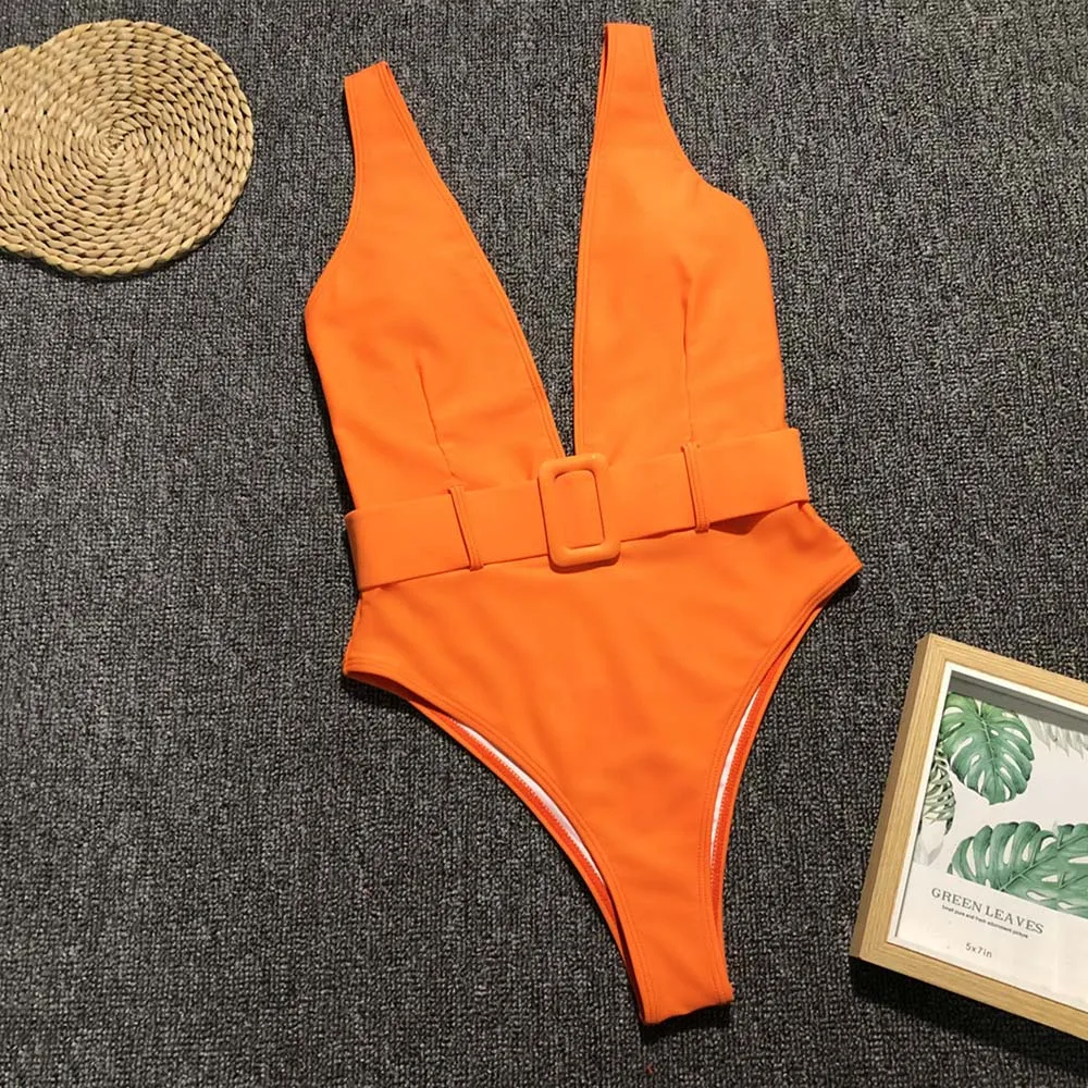 

Deep v-neck swimsuit one piece Neon sexy high cut bodysuits swimwear women 2019 bathing suit Monokini bikini push up
