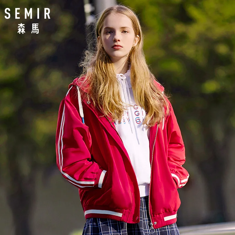 price reduction  SEMIR Women Side Stripe sleeve Hooded Jacket Womens Outdoor Jacket Full-Zip Jacket with Drawstring 