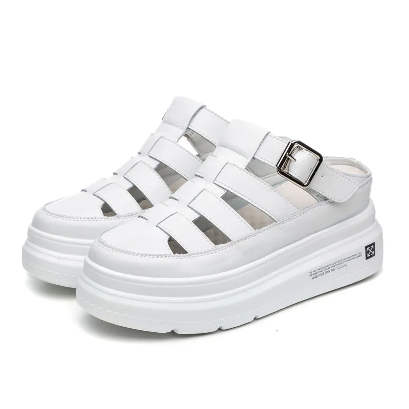 

Fashion wedge with women's sandals 2019 summer new best-selling leather beach shoes white comfortable slippers height increase