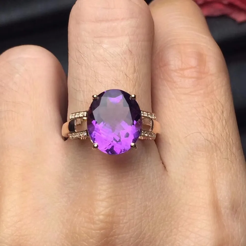 Fine Jewelry Real 18K Gold AU750 100% Natural Amethyst Gemstone Female Rings for Women Fine Ring
