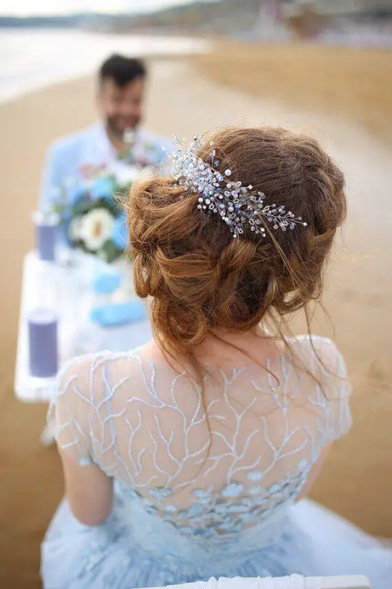 Что-то Синий Кристалл Свадебные головной убор невесты Головные уборы головная повязка для волос группа ручной работы женские вечерние