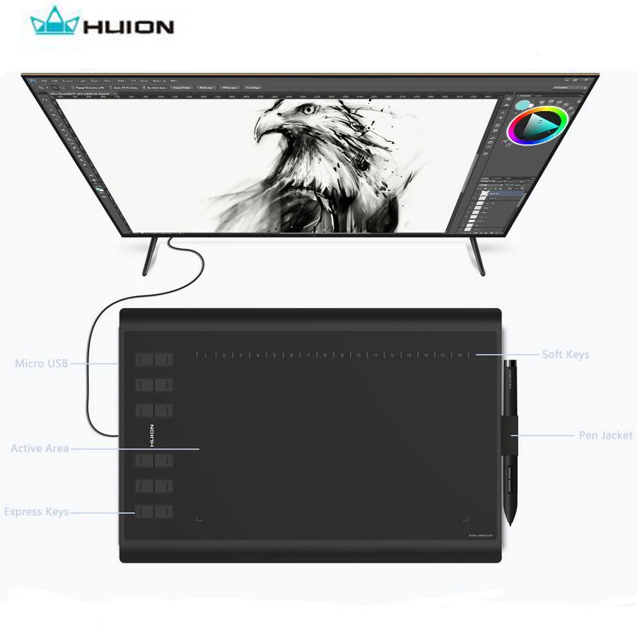 

Huion 10" x 6" Professional Animation Digital Drawing Tablet New 1060 Plus Upgrade With 8G Micro SD card for Wins Glove Bag Gift