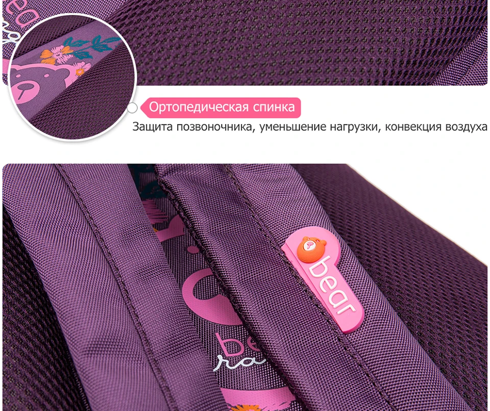Школьная сумка GRIZZLY для начальной школы, ортопедический школьный рюкзак для девочек, водонепроницаемая сумка для начальной школы, дизайнерская сумка с принтом