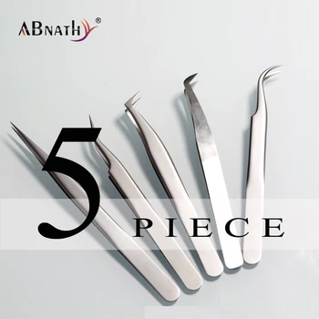 

5pcs/set Lashes Tweezers Professional For Lashes Extension silver Anti-static Eyelash Tweezer Makeup Tools