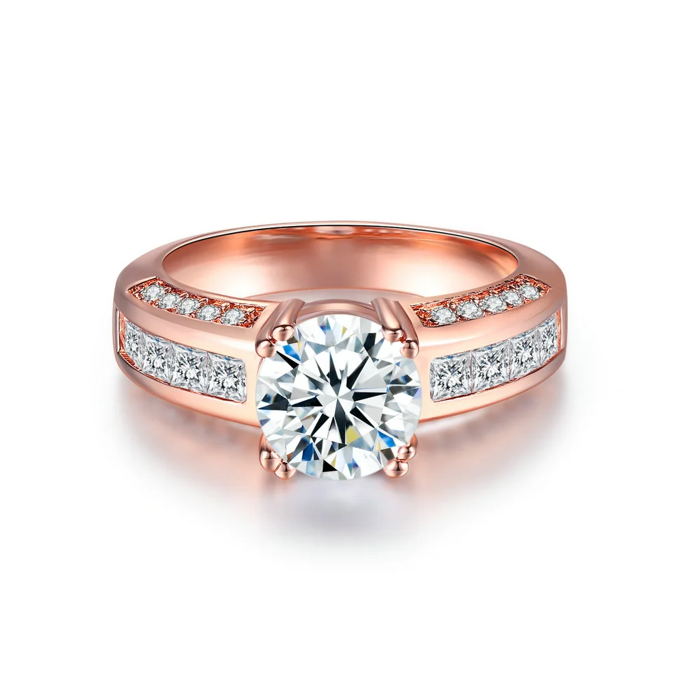 От Double Fair с кубическим цирконием женские кольца, бижутерия Мода розовое золото Цвет с украшением в виде кристаллов обручальные кольца для ювелирное изделие для пары, DFR036