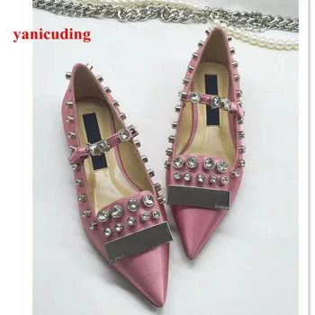 

2018 Hot Crystal Shoes Woman Glitter Women Flats Pointed Toe Metal Decor Shoes Spring Wedding Party Buckle Shoes Sapato Feminino