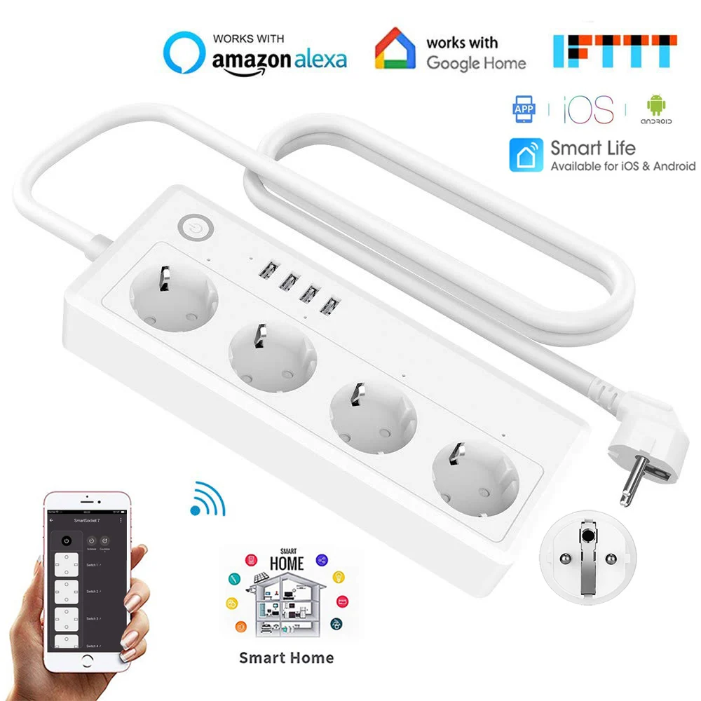 font b Wifi b font Smart Power Strip Surge Protector EU Plug Multiple Power Socket