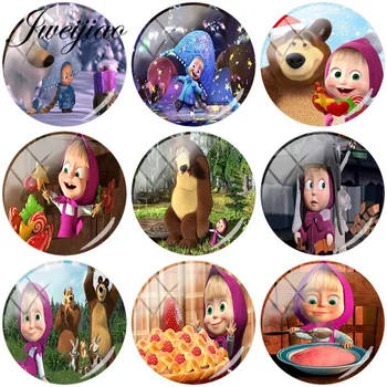 

JWEIJIAO Cartoon Anime Litte Girl And Animal Big Brown Bear DIY Glass Cabochon Pattern Dome Demo Flat Back Jewelry Findings
