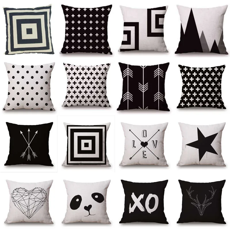 2018 Pillow Case Black and White Pattern Pillowcase Cotton Linen