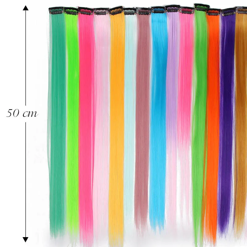 Doris beauty Colored Highlight Synthetic Hair Extensions Clip In One Piece Pink Purple Color Strips 20\