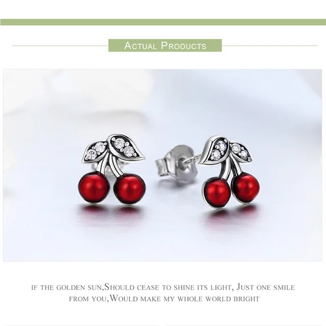 Frauen Kirsche - Ohrringe Für Emaille Obst Rote Brincos Ohrringe Schmuck Bijoux Stud Mode Süße AliExpress Sterling 925 Silber 100% ECE404