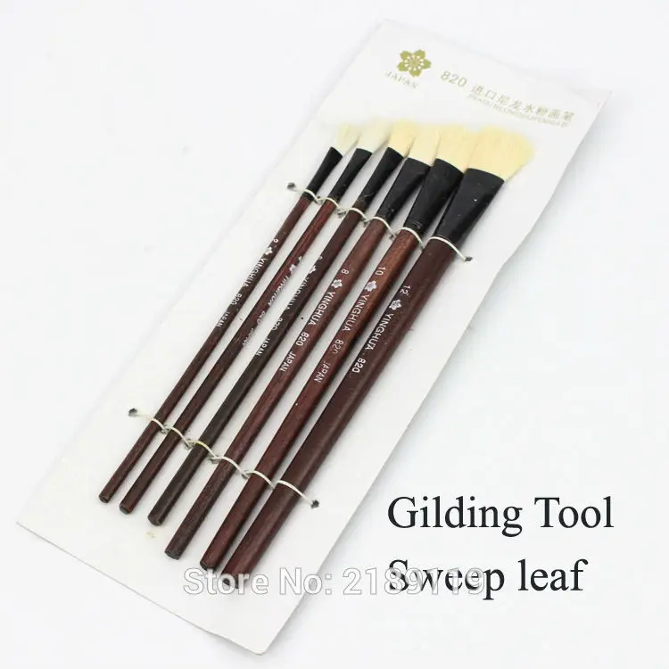 6 pcs Wool Brush in different sizes, Brush Glue,Sweep Gold Leaves,Good quality a Good Tool for Gilding Leaves,free shipping