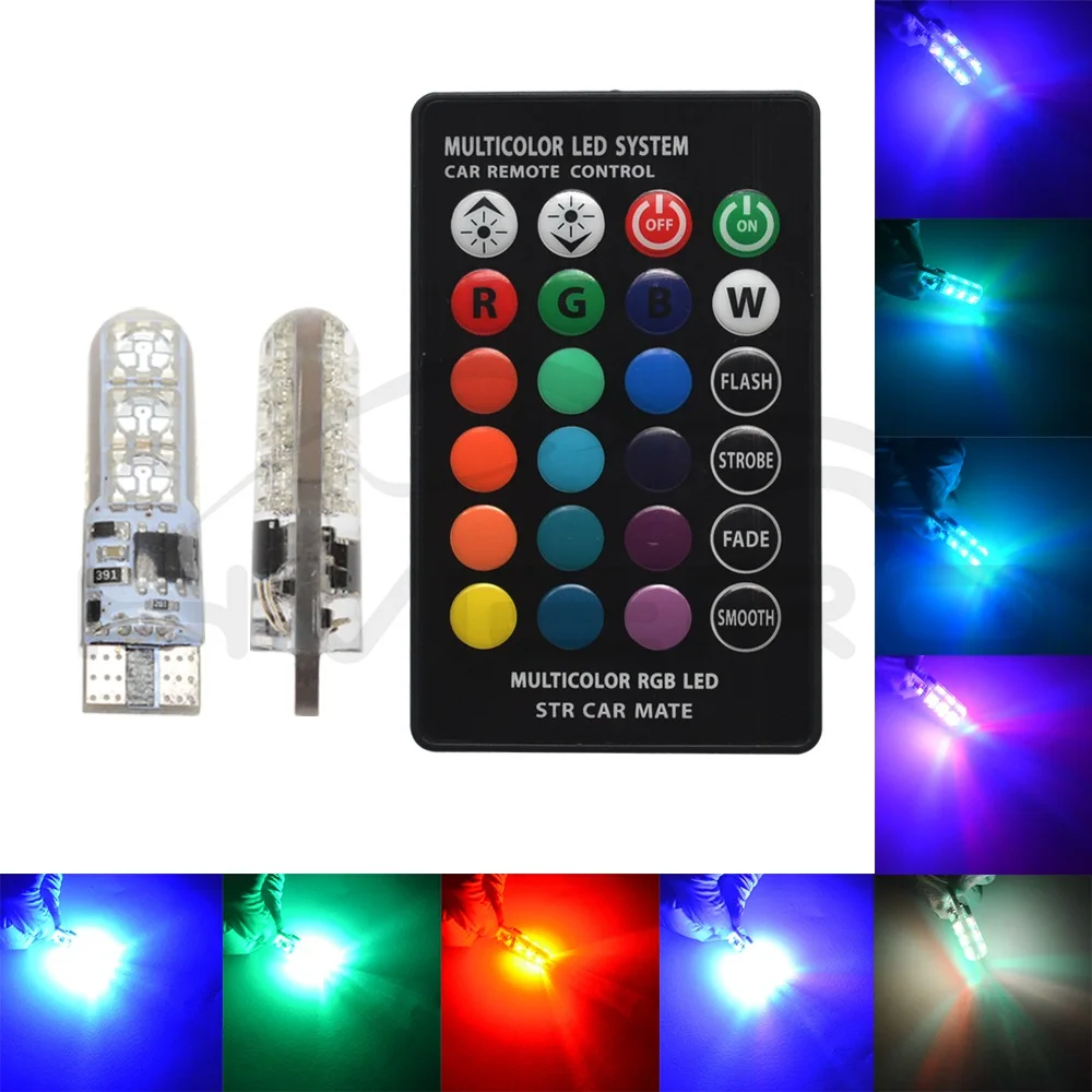 2X T10 SilicaGel RGB W5w светодиодный пульт дистанционного управления RGBW 501 194 168 6SMD 5050 фестонный купольный светильник для автомобиля с клиновидной стороной светодиодный DC 12 В автомобильные лампы