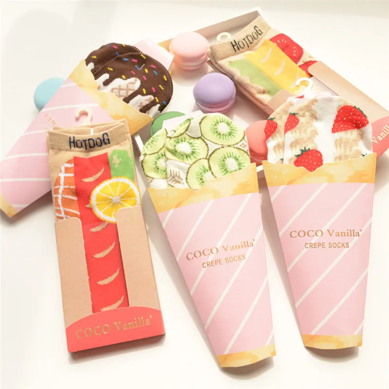 

ARMKIN Harajuku Casual fruit socks Hot dog/banana/strawberry/chocolate women socks japanese Kawaii socks summer ankle socks