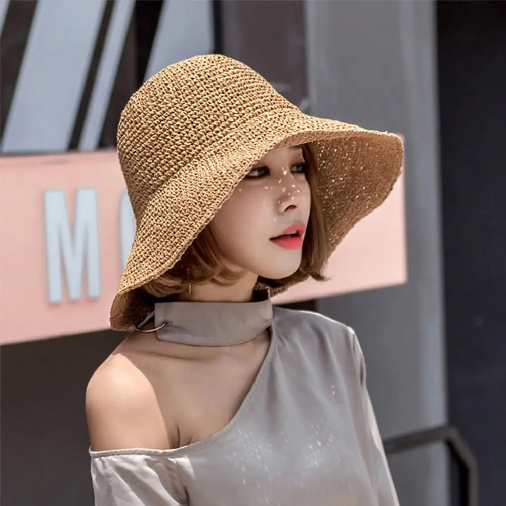 Женская соломенная шляпа летний солнцезащитный экран, солнцезащитный козырек Sunhat ручной работы крючком Flodable Кепка с покрывалом женская летняя пляжная соломенная шляпа
