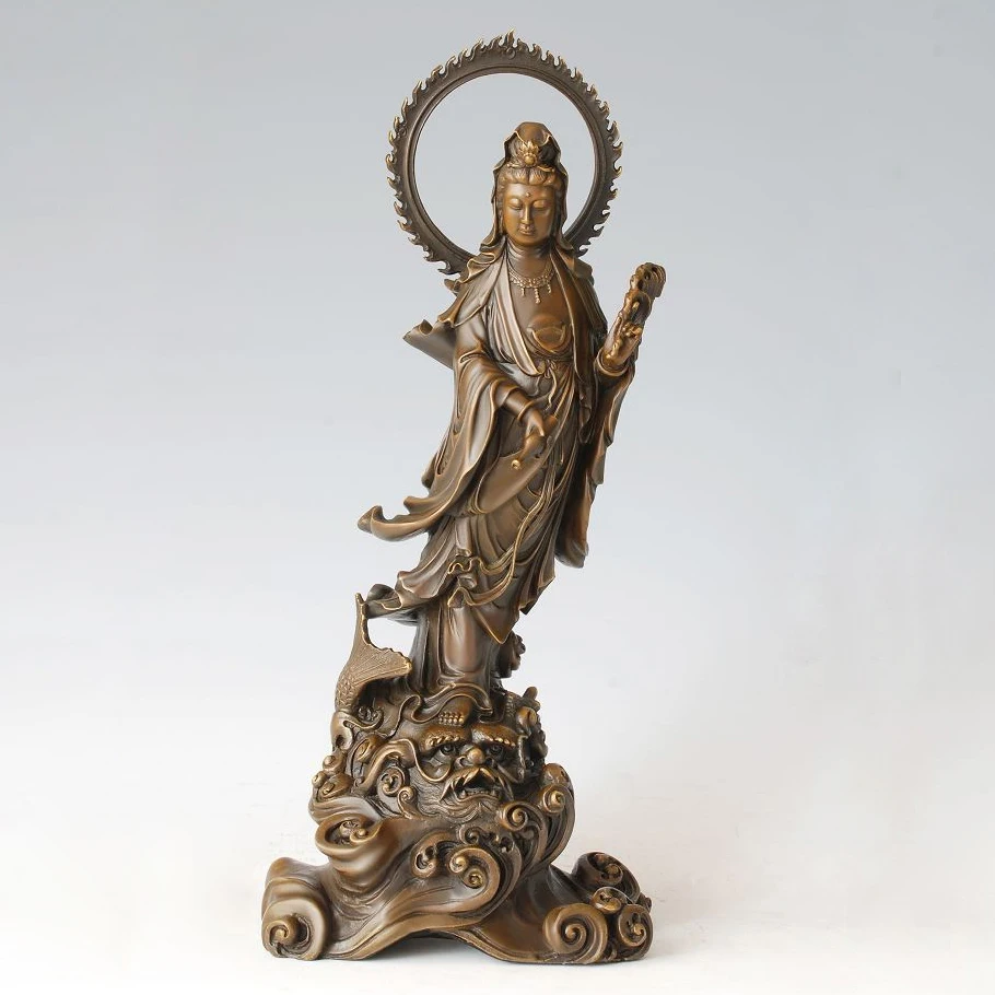 

ATLIE BRONZES Avalokitesva buddha statue Guanyin figurines goddess of mercy Chinese Buddha sculpture Lucky Home decor