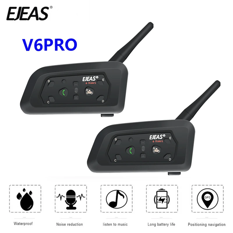 2 шт. ejeas V6 Pro 850 мАч Bluetooth мотоцикл коммуникатор для мотоциклетного шлема мото гарнитура с микрофоном 1200 м переговорные для 6 Riders