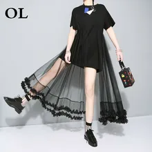 Vestido Verano 2018 Moda Feminina Patchwork Rendas de algodão Longo T Camisa de Malha solta Casuais Mulher bts plus size tops t-shirts z782