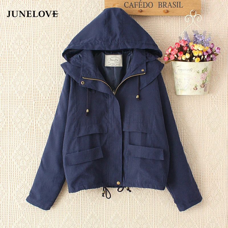 

2019 New Autumn Winter Women Jacket bat-sleeve Loose Casual Windbreaker Hooded Women Parka Coat Navy Blue Army Green