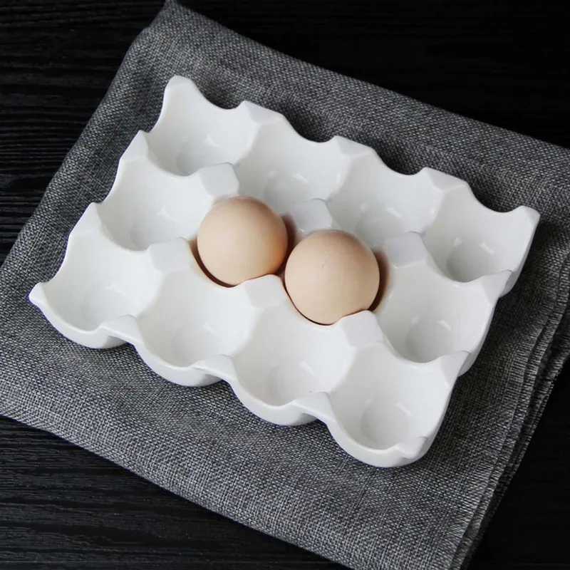 2017 현대 12 그리드 화이트 세라믹 계란 트레이 홀더 계란 컵 주방 장식 계란 홀더 트레이 부엌 저장 용기