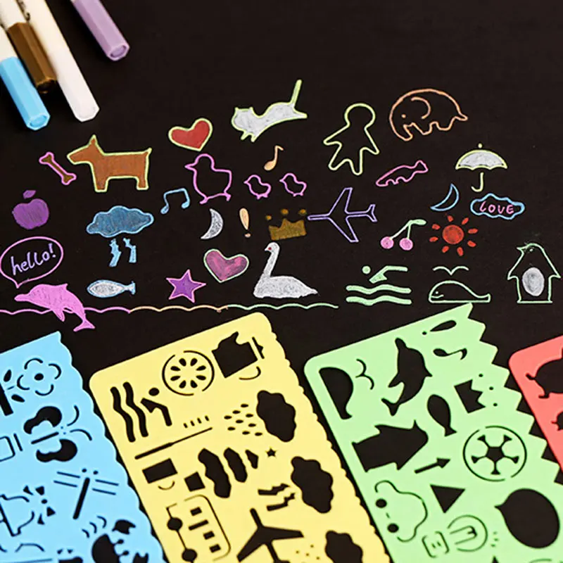 2019 Childlike Painting Template Creative DIY Handmade Decorative Photo Album Tool 4 Sheets/Set Cartoon Board Ruler | Дом и сад