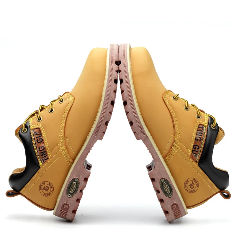 Безопасная Мужская обувь желтого цвета на шнуровке со стальным носком; обувь из коровьей кожи и нубука; удобные водонепроницаемые ботинки; Tipo