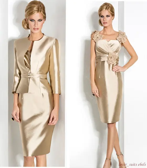 Knee length gold dress with sleeves