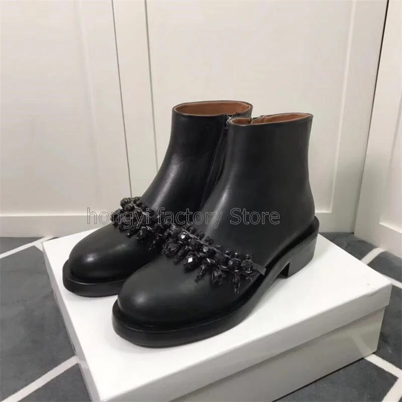 Hot Sale boots women round toe winter boots side zip crystal platform boots Low heeled ankle boots for women shoes Women's Shoes