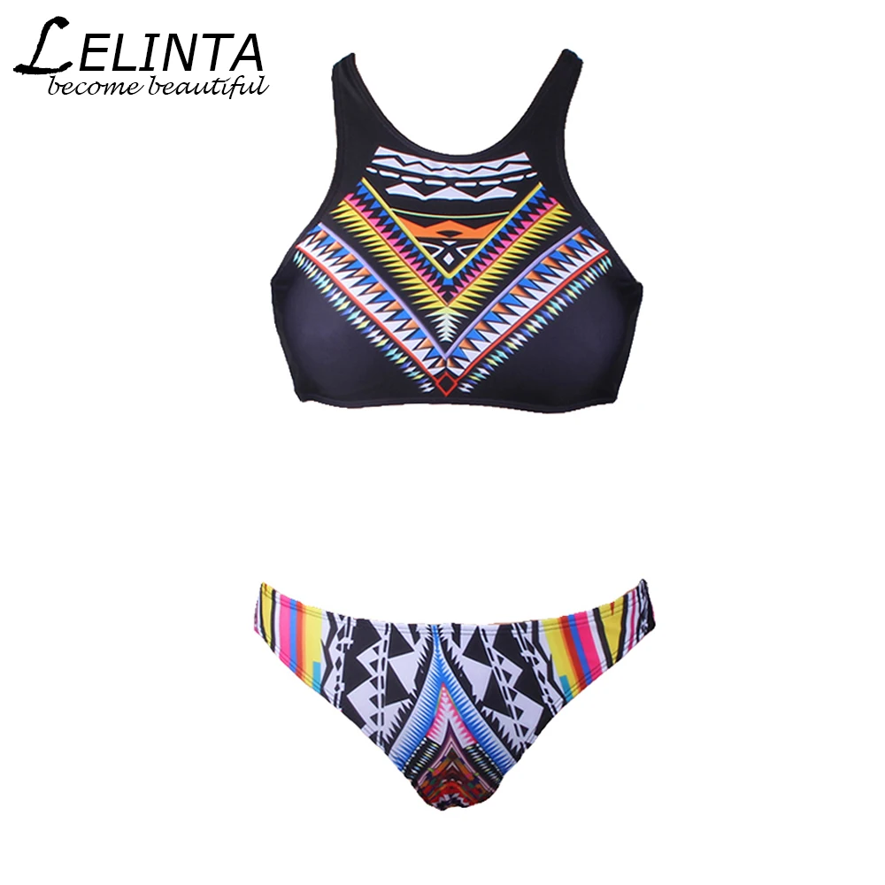 Sexy Women Brazilian Bikinis Swimsuit Vintga Pattern Push Up Swimwear Bikini Set Halter Bathing Suits Swim Bottoms Free Shipping