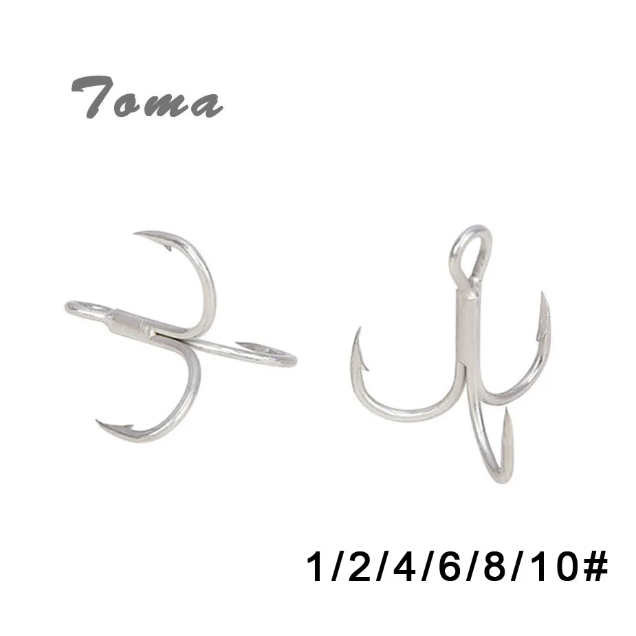 

TOMA 10PCS Treble Hooks Super Sharp Fishing Hook High Carbon Steel 1/2/4/6/8/10# Blood Slot Barbed Hooks Fishing Tackle