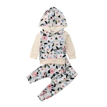 Newborn Baby Girls Floral Sets Hooded Sweatshirt Tops Pants Outfits Tracksuit