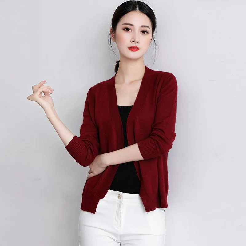 

2017 New Spring Cashmere Cardigan No buckle Female Wool Sweater Loose Long-sleeve Plus Size V-Neck Sweater