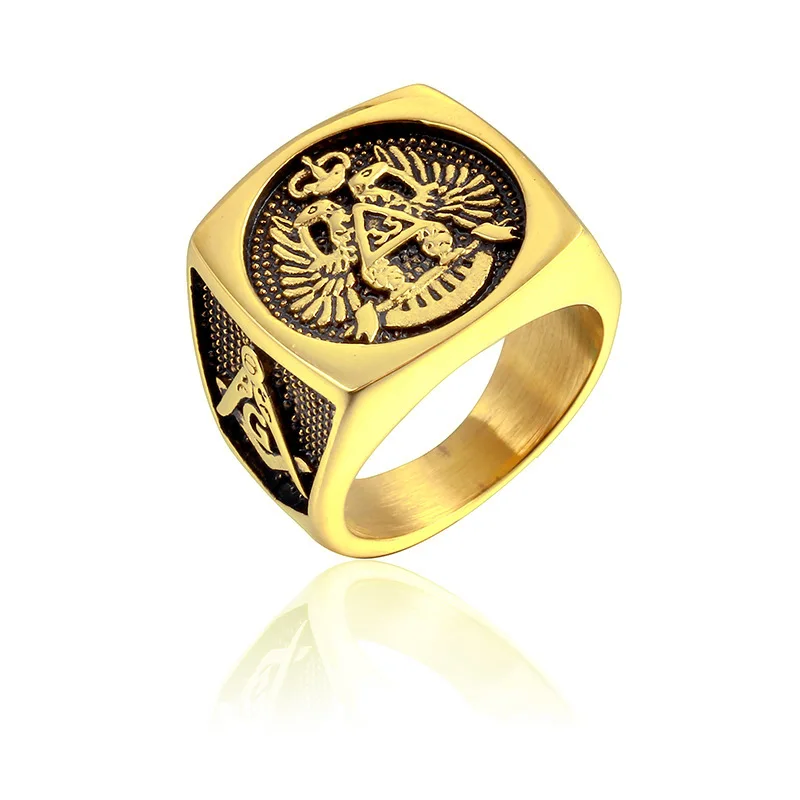 

US 7 to 15 size Master Freemason Masonic Signet Rings eagle Titanium Stainless Steel Iced Out Bling Gold Ring for Men Jewelry