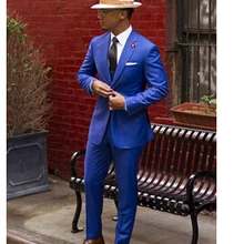 Таможенные сделал Slim Fit смокинги королевский синий мужской костюм Нотч Нарядные Костюмы для свадьбы(куртка+ брюки+ галстук) Лидер продаж мужской костюм