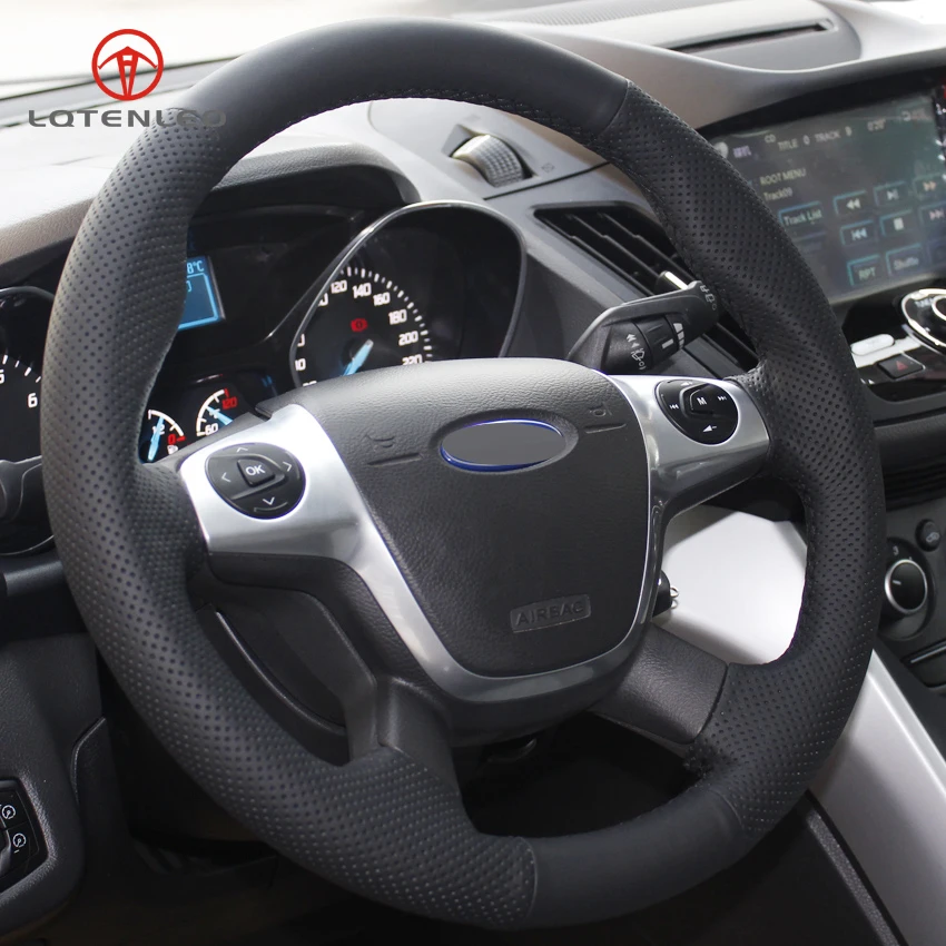 LQTENLEO черная искусственная кожа чехол на руль для Ford Focus 3 2011- KUGA Escape 2013- C-MAX 2011- Transit