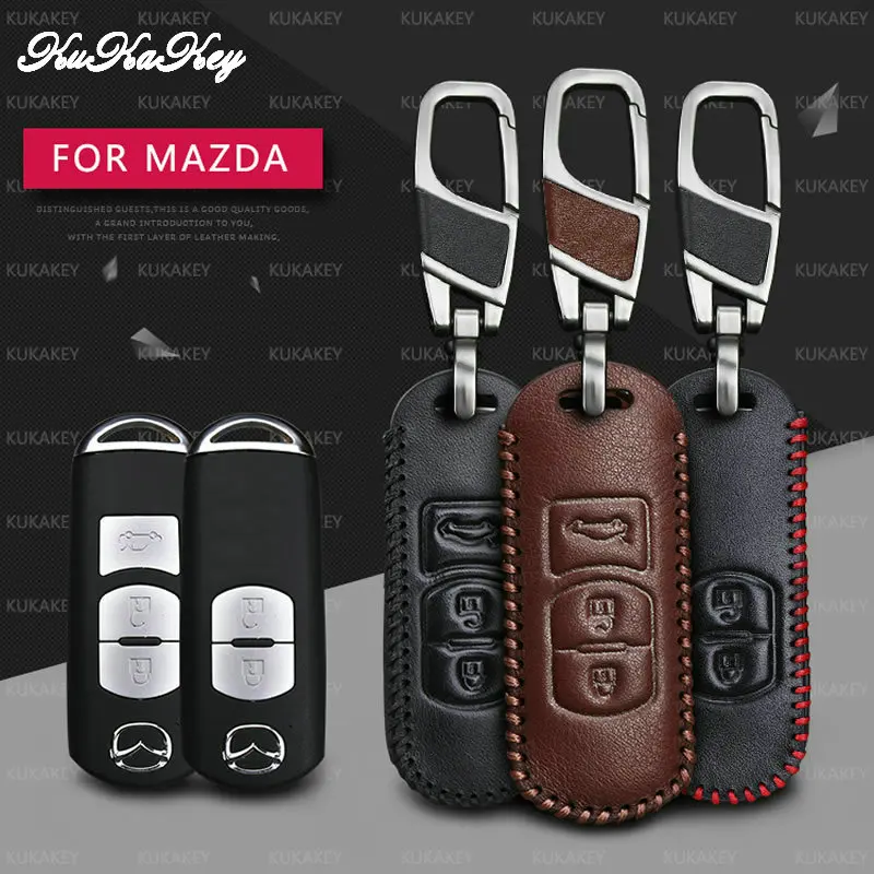 Leather Remote Smart Car Key Case Cover For Mazda 2 3 6 Axela Atenza CX-5 CX5 CX-7 CX-9 Keychain Keyring 2&amp3 Buttons Holder | Автомобили