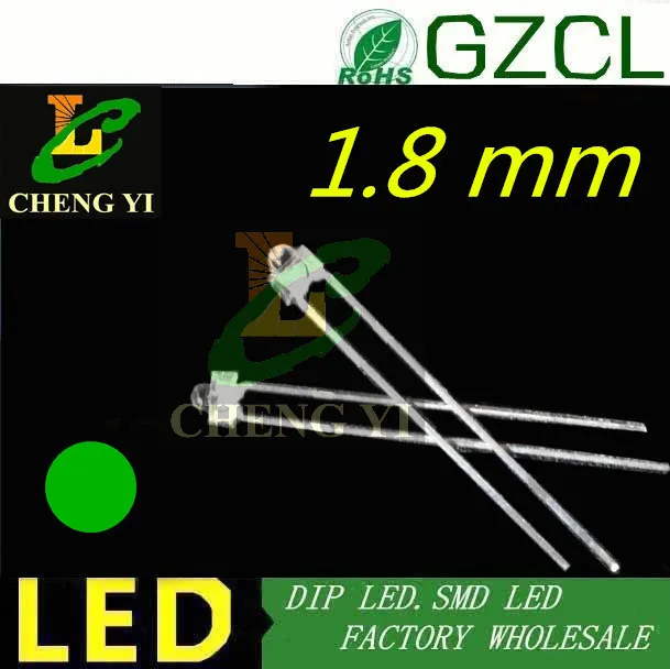 CE& Rosh) 1,8 мм светодиодный для погружения зеленый 2 мм светодиод мини светодиод 568-575nm 2,0-2,2 в светодиодный индикатор