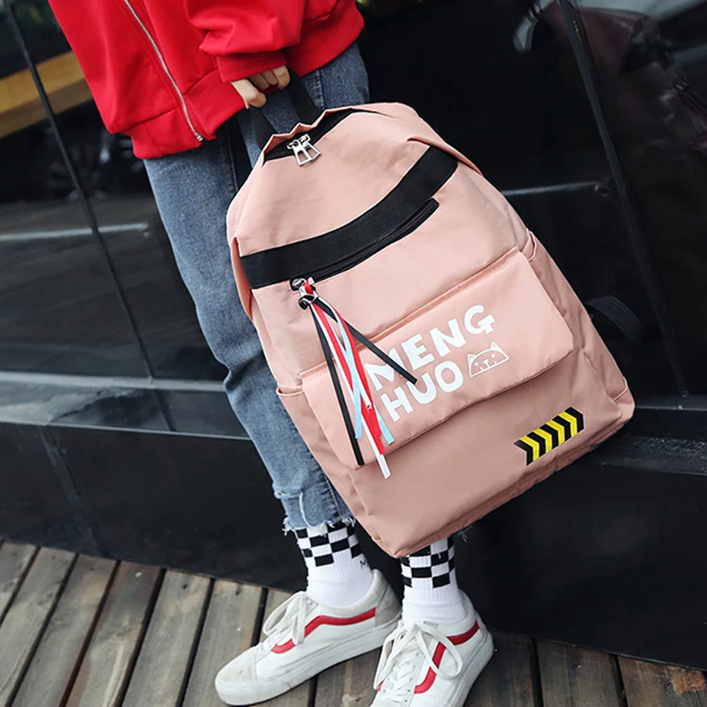 Menghuo 2017 moda alta calidad borla cinta mujeres mochila escolar para niñas niños hombres mochila saco a dos mujeres mochila