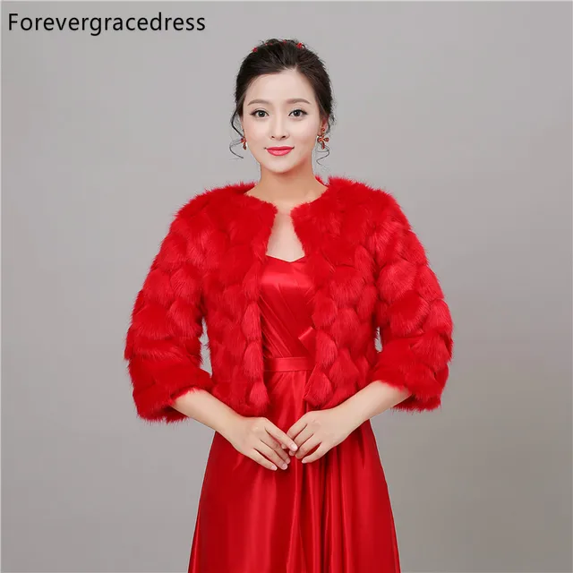 Reviews Forevergracedress Red Autumn Winter Season Faux Fur Wedding Wrap Bolero Jackets Bridal Coat Cape Cloak Shawls Scarves In Stock