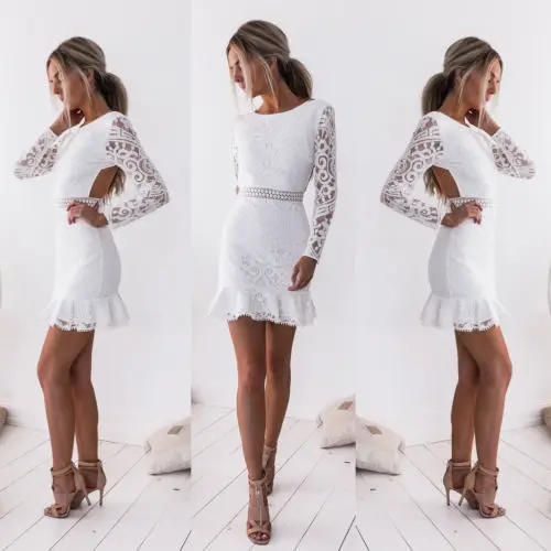 New Fashion White Lace Dress Women Sexy ...