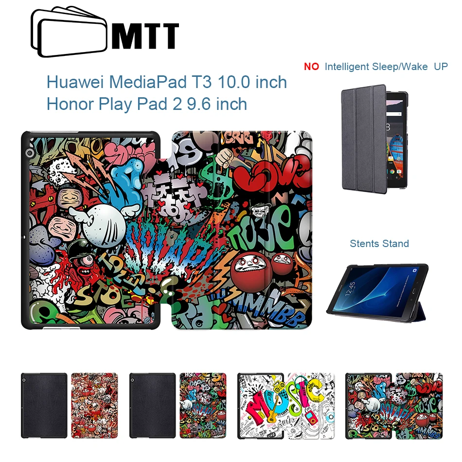 МТТ граффити кожаный чехол для huawei MediaPad T3 10 дюймов мультфильм печати чехол для huawei Honor игровой коврик 2 9,6 чехол для планшета coque