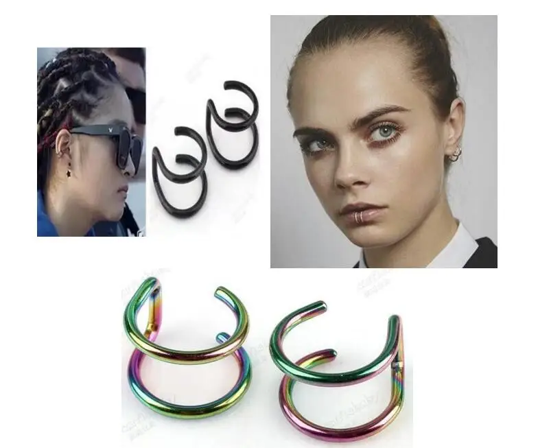 

2pcs/lot Illusion Captive Bead Rings, Fake Cartilage Clip-On Ring ,Helix Earrings, Non Pierced Clip On Closure Ring Sold
