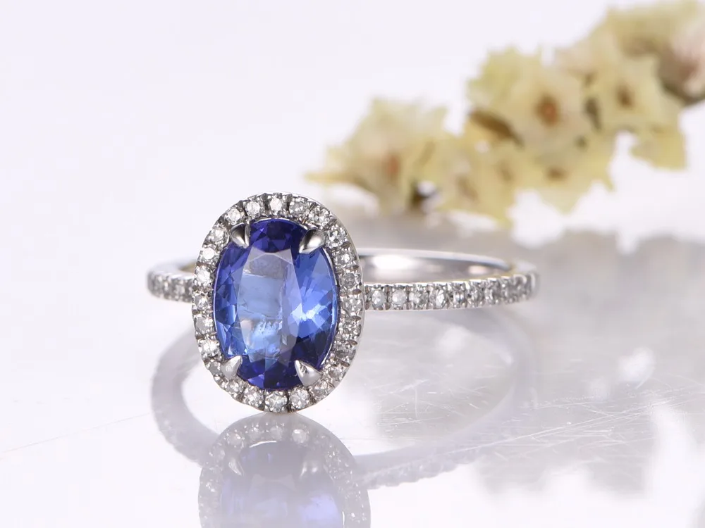 

MYRAY Luxury Tanzanite Engagement Ring 6x8mm Oval Cut Solid 14K Gold,Diamond Band,Bridal Wedding Ring,Birthstone Band
