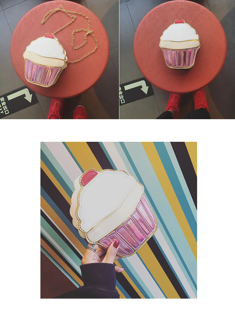 Креативный стиль, женские сумки на плечо с изображением гамбургера, мороженого, кекса, сумки с цепочками из искусственной кожи, милые сумки с изображением гамбургера, попкорна, картофеля, 3D сумки-мессенджеры