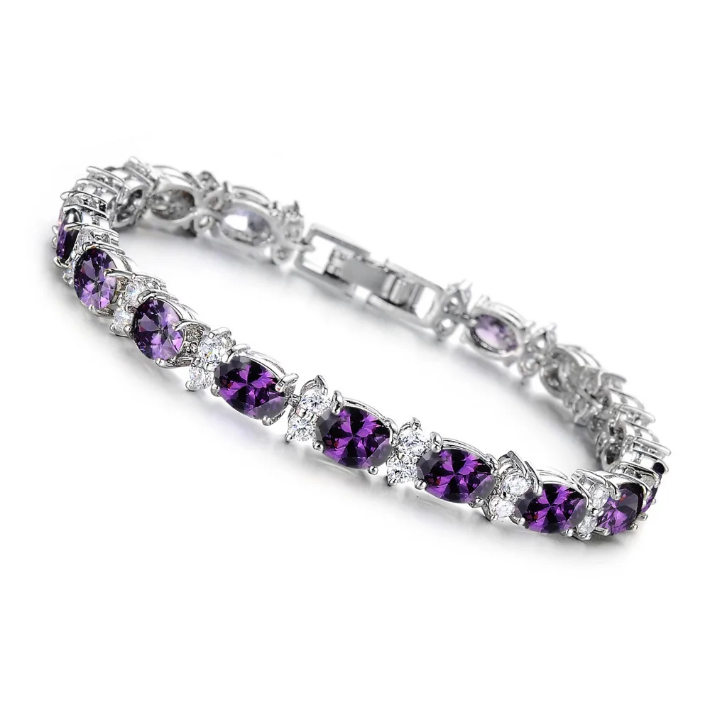 Fate Love Fashion style Elegant Cubic Zircon Women Bracelets Bridal Wedding Full Purple/Green Stone Never Fade Bracelets FL419