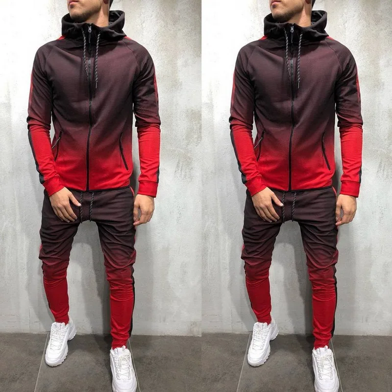 Gradient Set Men Two Piece Outfits Zipper Track Jacket Sweatpants Mens Sports Suits Casual Pants Sweatshirt Sweatsuit Tracksuits