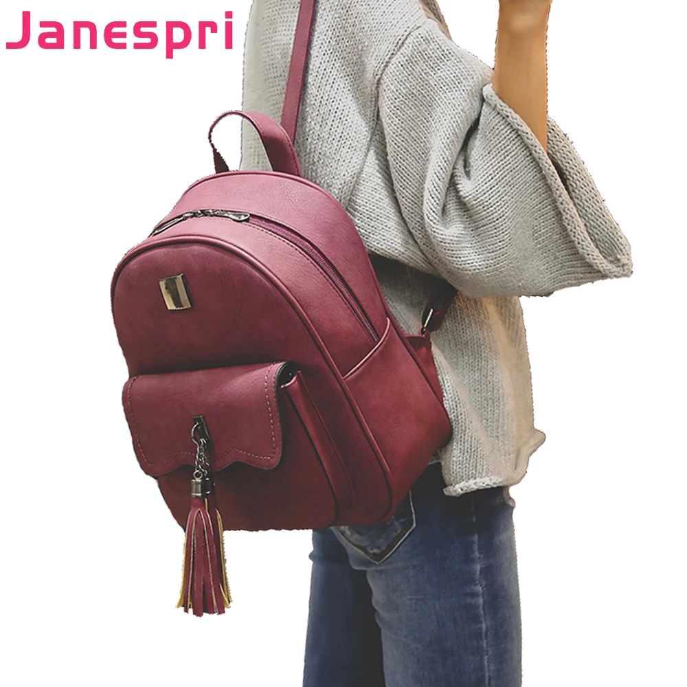 JANESPRI 2018 новые женские рюкзаки с кисточками из искусственной кожи высокое